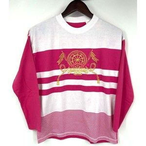 Monaco Embroidered Long Sleeve Tunic Shirt Pink White Nautical Sz Small